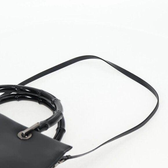 GUCCI Bamboo Hand Bag Leather 2way Black 002 1016 Auth 133424 - Picture 11 of 16